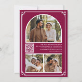 Monogram QR-code fotocollage Magenta bruiloft Save The Date (Achterkant)
