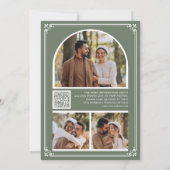 Monogram QR-code fotocollage saliegroen trouwen Save The Date (Achterkant)