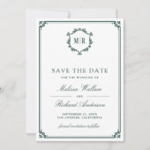Monogram QR-code fotocollage smaragdgroene trouw  Save The Date (Voorkant)