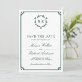 Monogram QR-code fotocollage smaragdgroene trouw  Save The Date (Staand voorkant)