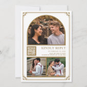 Monogram QR-code fotocollage wit goud bruiloft Kaart (Achterkant)