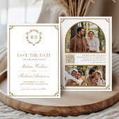 Monogram QR-code fotocollage wit goud bruiloft Save The Date