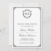 Monogram QR-code fotocollage Wit Zwart Bruiloft Save The Date (Voorkant)