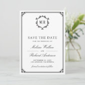 Monogram QR-code fotocollage Wit Zwart Bruiloft Save The Date (Staand voorkant)