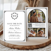 Monogram QR-code fotocollage Wit Zwart Bruiloft Save The Date