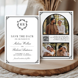 Monogram QR-code fotocollage Wit Zwart Bruiloft Save The Date