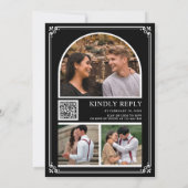 Monogram QR Code Fotocollage Zwart Wit Trouwen Kaart (Achterkant)