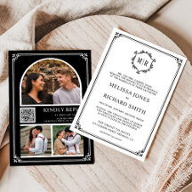 Monogram QR Code Fotocollage Zwart Wit Trouwen