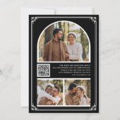 Monogram QR-code fotocollage zwarte trouw Save The Date (Achterkant)