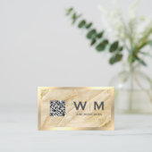 Monogram | QR CODE | Gouden Marmer Visitekaartje (Staand voorkant)