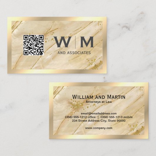 Monogram | QR CODE | Gouden Marmer Visitekaartje (Voorkant / Achterkant)