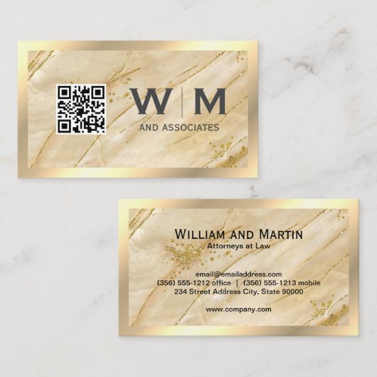 Monogram | QR-CODE | Goudmarmer Visitekaartje (Voorkant / Achterkant)