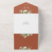 Monogram QR Code Groenery Terracotta Bruiloft All In One Uitnodiging (Buitenkant)