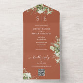 Monogram QR Code Groenery Terracotta Bruiloft All In One Uitnodiging (Binnen)