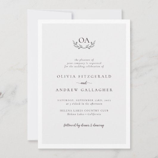 Monogram QR-code in één bruiloft Kaart (Voorkant)