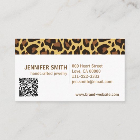 Monogram QR Code Leopard Print Rockabilly Patroon Visitekaartje (Achterkant)