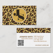 Monogram QR Code Leopard Print Rockabilly Patroon Visitekaartje (Voorkant / Achterkant)