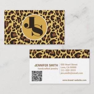Monogram QR Code Leopard Print Rockabilly Patroon Visitekaartje