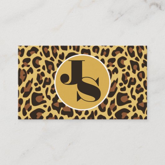 Monogram QR Code Leopard Print Rockabilly Patroon Visitekaartje (Voorkant)