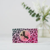 Monogram QR Code Leopard Print Rockabilly Pink Visitekaartje (Staand voorkant)