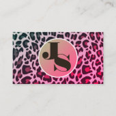 Monogram QR Code Leopard Print Rockabilly Pink Visitekaartje (Voorkant)