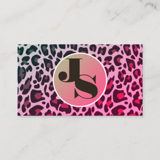 Monogram QR Code Leopard Print Rockabilly Pink Visitekaartje (Voorkant)