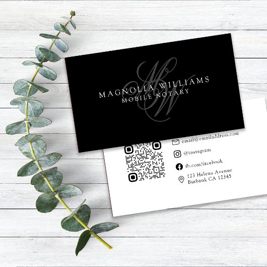 Monogram QR-code minimalistisch overheidsnotaris Visitekaartje
