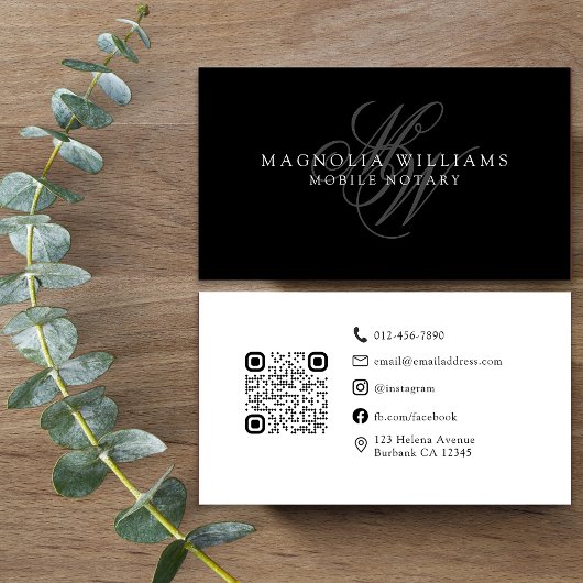 Monogram QR-code minimalistisch overheidsnotaris Visitekaartje