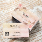 Monogram QR-code pampas gras blush roze florals Visitekaartje