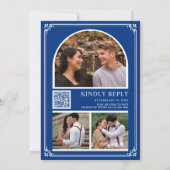 Monogram QR Code Photo Collage Royal Blue Wedding Kaart (Achterkant)
