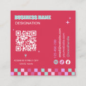 Monogram Qr Code Rood Roze Retro Vierkante Visitekaartje (Achterkant)