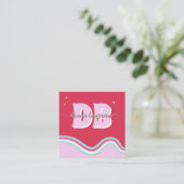Monogram Qr Code Rood Roze Retro Vierkante Visitekaartje (Staand voorkant)