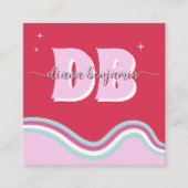 Monogram Qr Code Rood Roze Retro Vierkante Visitekaartje (Voorkant)