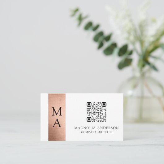 Monogram QR Code Roos Gold Foil Visitekaartje (Staand voorkant)