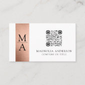 Monogram QR Code Roos Gold Foil Visitekaartje (Voorkant)