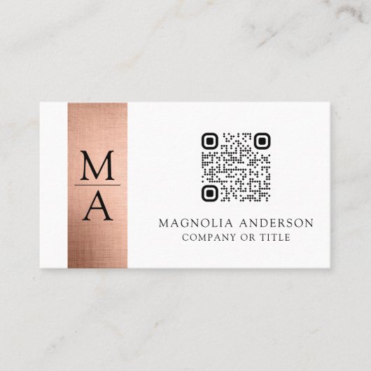 Monogram QR Code Roos Gold Foil Visitekaartje (Voorkant)