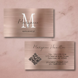 Monogram QR-code roze goud Visitekaartje