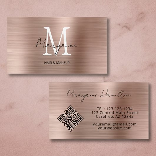 Monogram QR-code roze goud Visitekaartje
