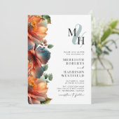 Monogram QR Code RSVP Herfst Floral herfst bruilof Kaart (Staand voorkant)