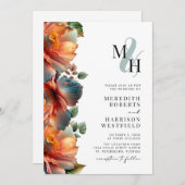 Monogram QR Code RSVP Herfst Floral herfst bruilof Kaart (Voorkant / Achterkant)