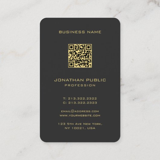 Monogram QR-code Sjabloon zwart en goud Europees Visitekaartje (Achterkant)