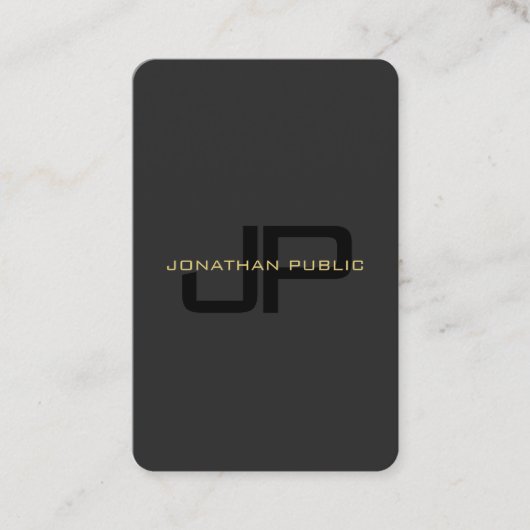 Monogram QR-code Sjabloon zwart en goud Europees Visitekaartje (Voorkant)