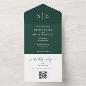 Monogram QR-code smaragdgroene en gouden trouwkaar All In One Uitnodiging (Binnen)
