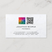 Monogram QR Code Upload Logo Wit Marmer Goud Visitekaartje (Achterkant)