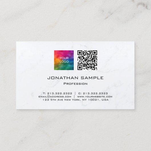 Monogram QR Code Upload Logo Wit Marmer Goud Visitekaartje (Achterkant)