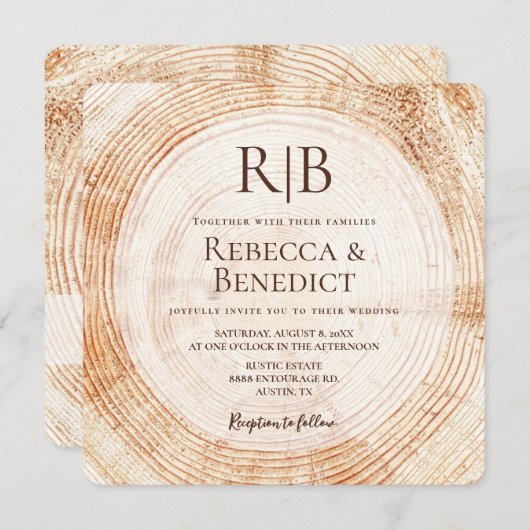 Monogram QR Code Website Bark Rustieke Bruiloft Kaart (Voorkant / Achterkant)