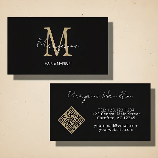 Monogram QR-code zwart goud Visitekaartje