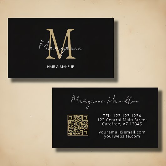 Monogram QR-code zwart goud Visitekaartje