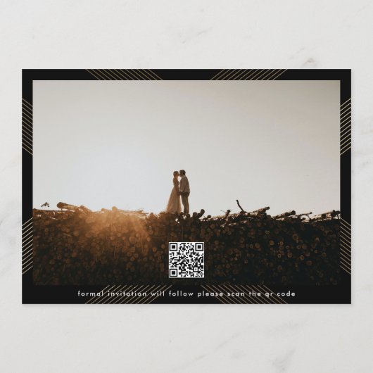 monogram QR CODE zwart-wit klassiek deco goud Save The Date (Achterkant)