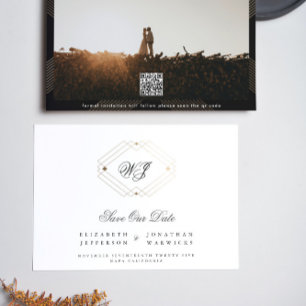 monogram QR CODE zwart-wit klassiek deco goud Save The Date